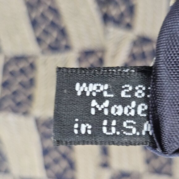 Henry Grethel Mens Tie Italian Silk Tie Geometric Beige Navy Pattern Vintage - Picture 7 of 8
